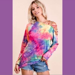 Tie Dye Top with Strappy Shoulder Detail
